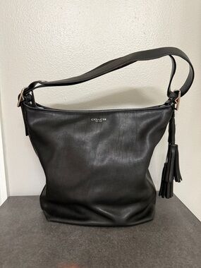 Coach Black Leather  Legacy Hobo Shoulder Bag with Tassel